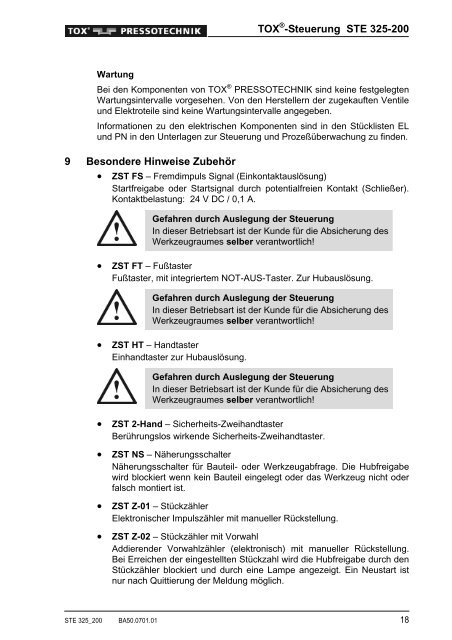 Bedienungsanleitung Steuerung STE 325-200 - TOX ...