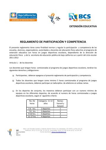 Reglamento de ParticipaciÃ³n y Competencia Escolar - Secretaria de ...