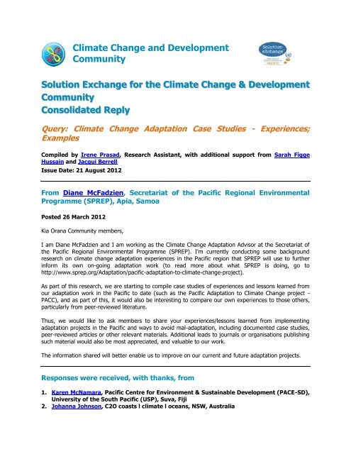 Climate Change and Development Community Solution Exchange ...
