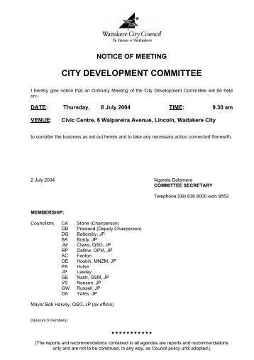 City Development Committee Ordinary Agenda 8 ... - Auckland Council