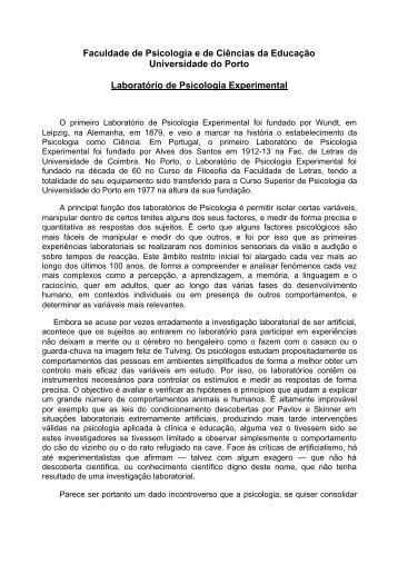 Laboratório de Psicologia Experimental - Faculdade de Psicologia e ...