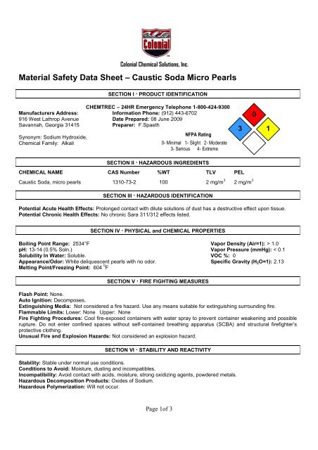 Caustic Soda Micro Pearls Colonial Chemical Solutions