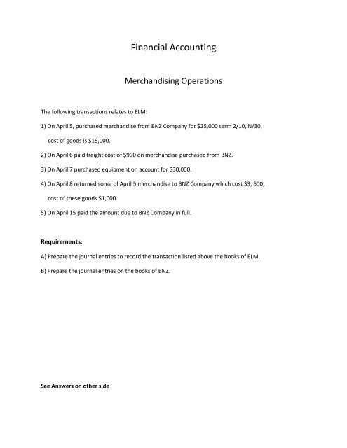 Merchandising Operations Journal Entries Practice Merchandising Operations Journal Entries Practice