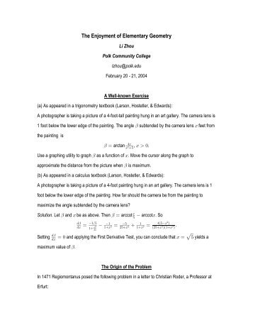 The Enjoyment of Elementary Geometry Li Zhou ... - MAA Sections