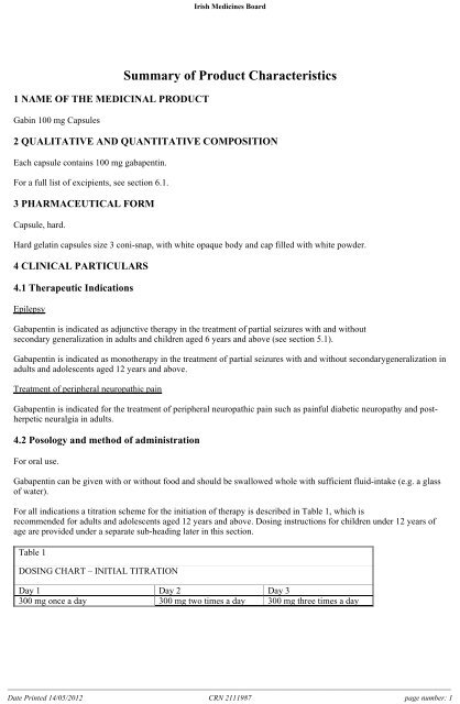 Gabapentin Titration Chart