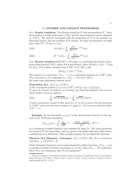 18. FOURIER AND LAPLACE TRANSFORMS 18.1. Fourier ...