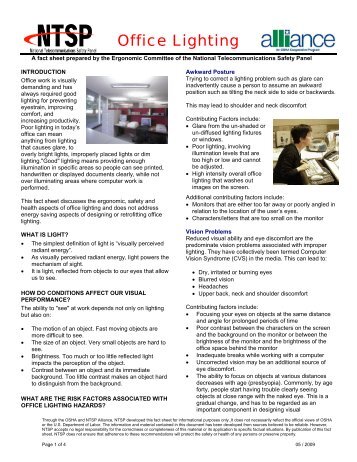 Office Lighting Fact Sheet - National Telecommunications Safety Panel