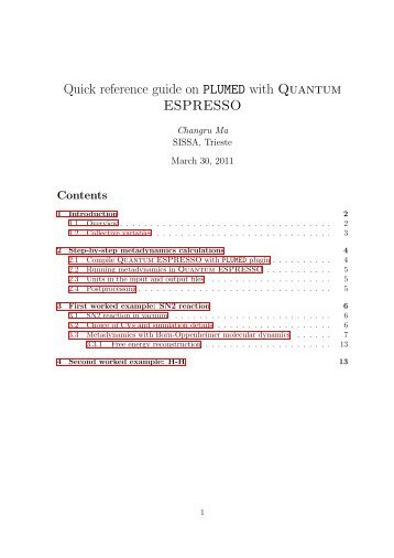 Quick reference guide on PLUMED with Quantum ESPRESSO