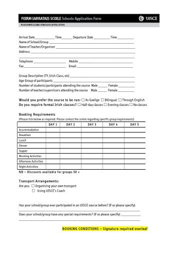 GROUP BOOKING FORM FIONA - UISCE