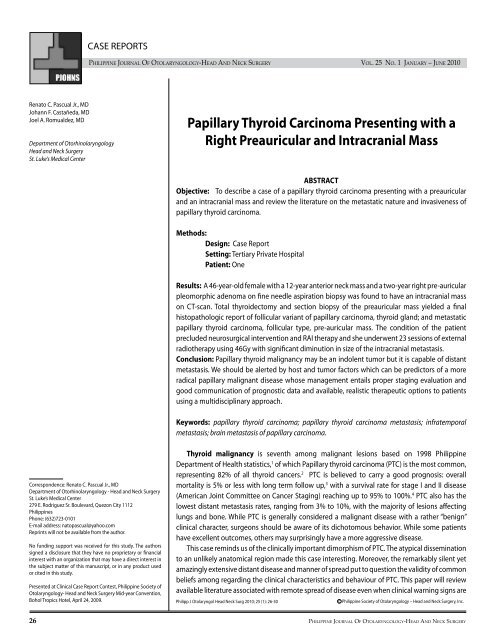 Papillary Thyroid Carcinoma Presenting with a Right ... - PSO-HNS