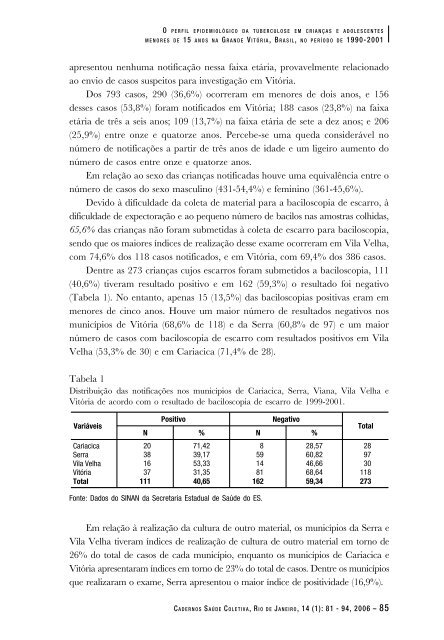 O perfil epidemiológico da tuberculose em crianças e ... - IESC/UFRJ