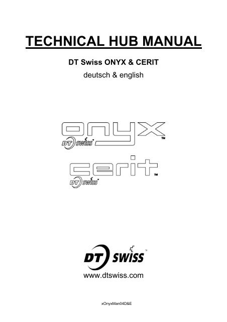TECHNICAL HUB MANUAL DT Swiss ONYX &amp; CERIT - Birota