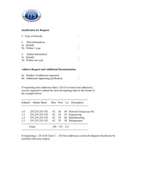 IP Address Request Template