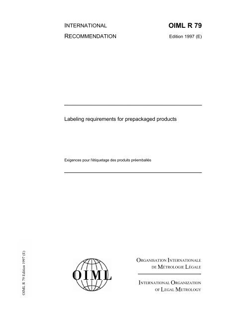 Oiml R 87 OIML R 79 - International Organization of Legal Metrology