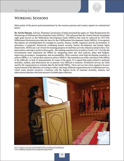 Training Report: Millennium Development Goals in the SAARC Region