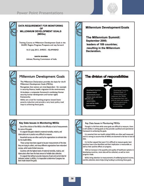 Training Report: Millennium Development Goals in the SAARC Region