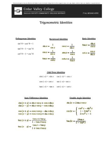 Trig Identities - Cedar Valley College