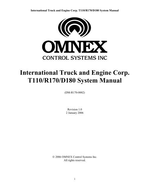 International Truck And Engine Corp T110 R170 D180 System