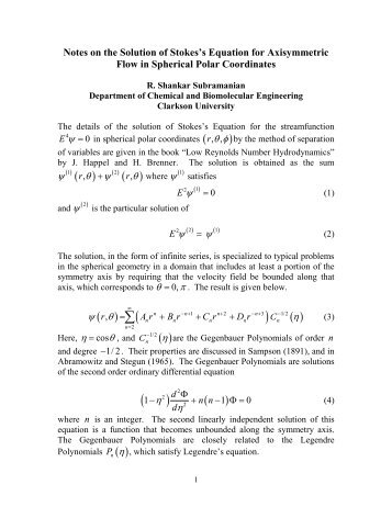 Stokes Equation - Solution in Spherical Polar Coordinates