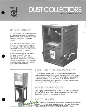 Torit Dust Collectors Cabinet Series 50, 60, 70, and 80 Brochure