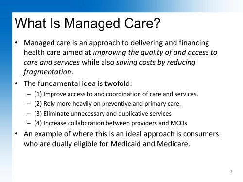 Managed Care: Solutions for Improving Integration and Care ...