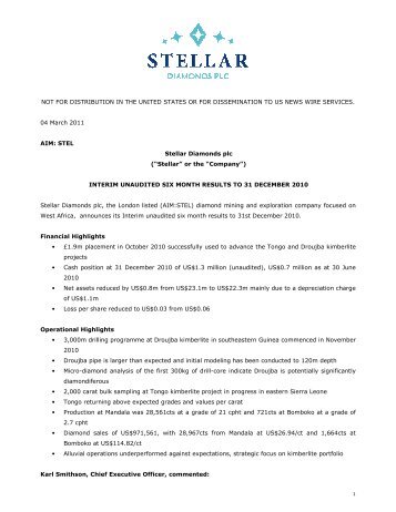 Interims FINAL 04-03-2011 - Stellar Diamonds Plc