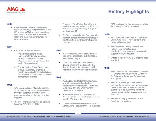 to read AIAG History Highlights. - Automotive Industry Action Group