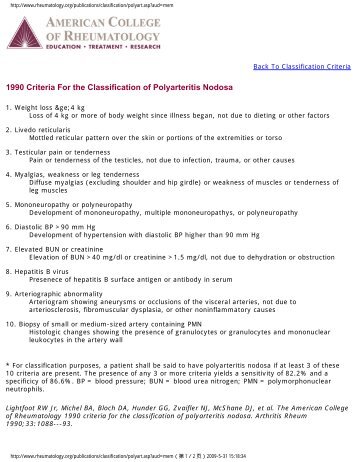 1990 Criteria For the Classification of Polyarteritis Nodosa