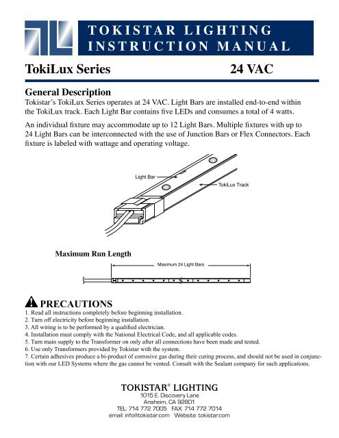 Tokilux Series 24 Vac Tokistar Lighting Instruction Tokilux Series 24 Vac Tokistar Lighting Instruction