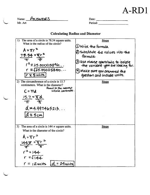 Calculating Radius and Diameter - Worksheet - A-RD1 - Answers.pdf