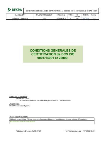 DEKRA DCS I4101 2012 07 Conditions Générales de Certification