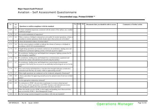 Self Assessment Questionnaire Aviation Major Hazard ... - MIRMgate