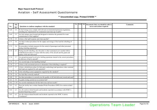 Self Assessment Questionnaire Aviation Major Hazard ... - MIRMgate