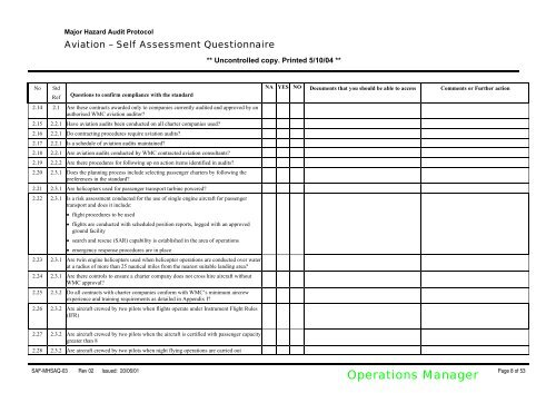 Self Assessment Questionnaire Aviation Major Hazard ... - MIRMgate