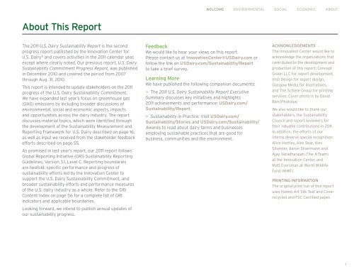 2011 U.S. Dairy Sustainability Report - Innovation Center for US Dairy