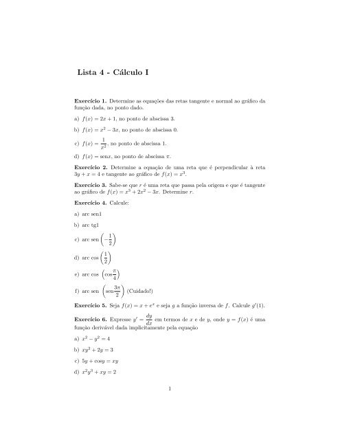 Lista 4 - Cálculo I - Impa