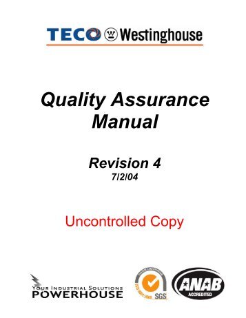 Quality Assurance Manual - TECO-Westinghouse Motor Company