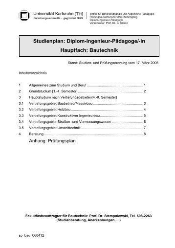 Studienplan: Diplom-Ingenieur-PÃ¤dagoge/-in Hauptfach: Bautechnik