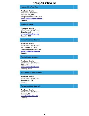 2008 FEIS SCHEDULE - Mullane Healy Godley Irish Dance Academy