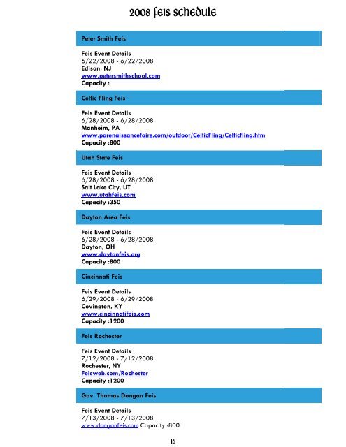 2008 FEIS SCHEDULE - Mullane Healy Godley Irish Dance Academy