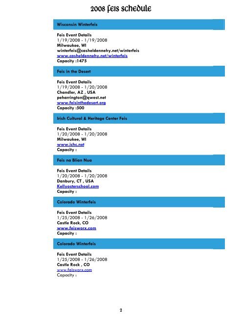 2008 FEIS SCHEDULE - Mullane Healy Godley Irish Dance Academy