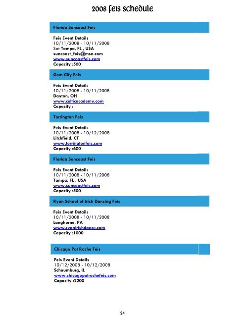 2008 FEIS SCHEDULE - Mullane Healy Godley Irish Dance Academy