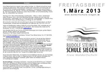 Freitagsbrief 01.03.2013 - Rudolf-Steiner-Schule Siegen Freie ...