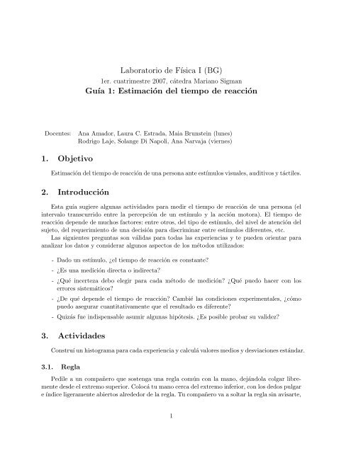 Laboratorio de FÂ´Ä±sica I (BG) GuÂ´Ä±a 1: EstimaciÃ³n del tiempo de ...