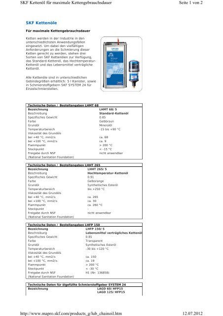 Seite 1 von 2 SKF Kettenöl für maximale Kettengebrauchsdauer ...