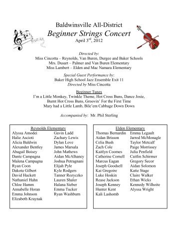 Beginner Strings Concert - Baldwinsville Central School District