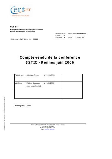 Compte-rendu de la confÃ©rence SSTIC - Rennes juin 2006 - Cert-IST