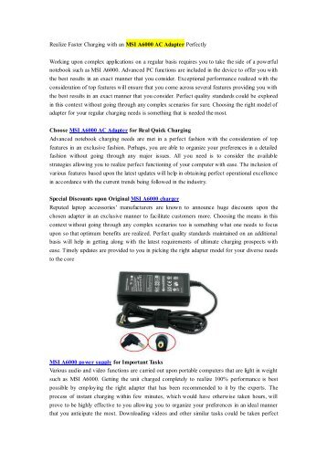 Realize Faster Charging with an MSI A6000 AC Adapter Perfectly.pdf