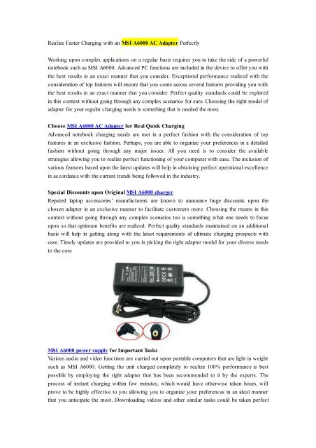 Realize Faster Charging with an MSI A6000 AC Adapter Perfectly.pdf