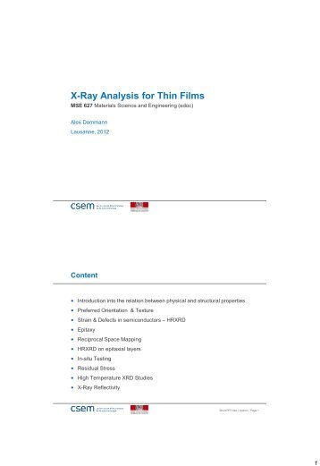 X-Ray Analysis for Thin Films